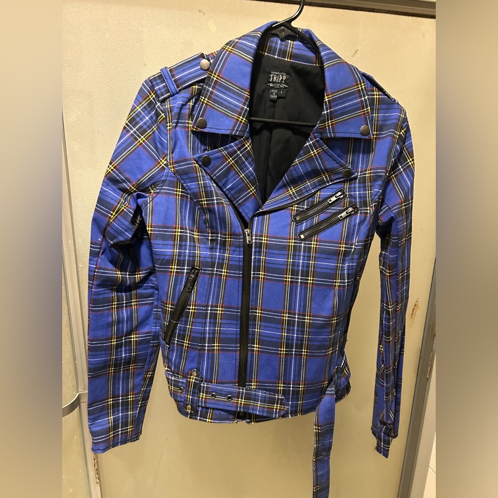 Vintage Trippnyc blue tartan motto jacket